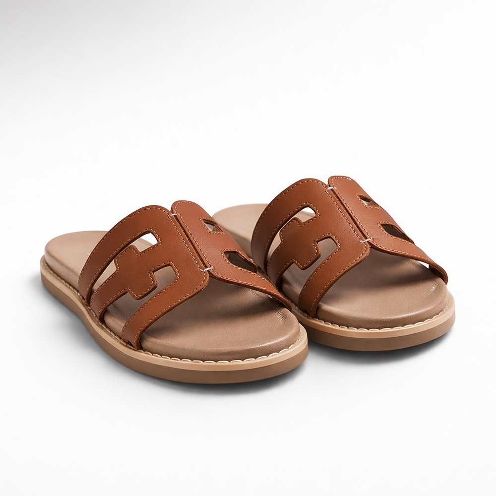 Sam Edelman Valeri Mini Leather Slide Sandals Girls 12 Saddle Brown NWT